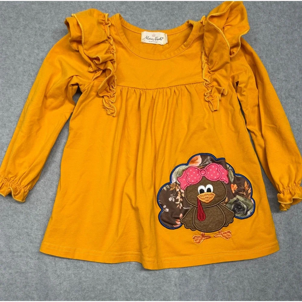 Kids Mustard Yellow Turkey Ruffle Sleeve Long‎ Sleeve Top Size M